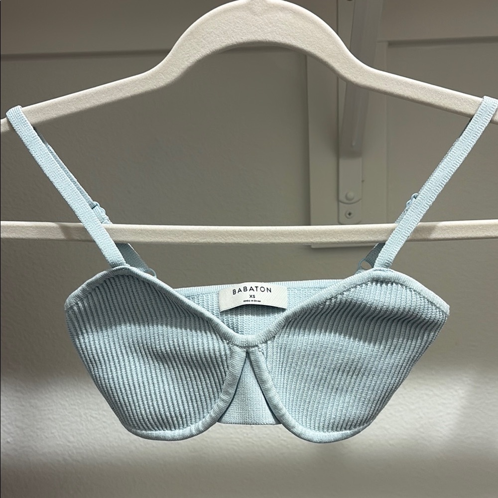 Babaton Light Blue Ribbed Bralette